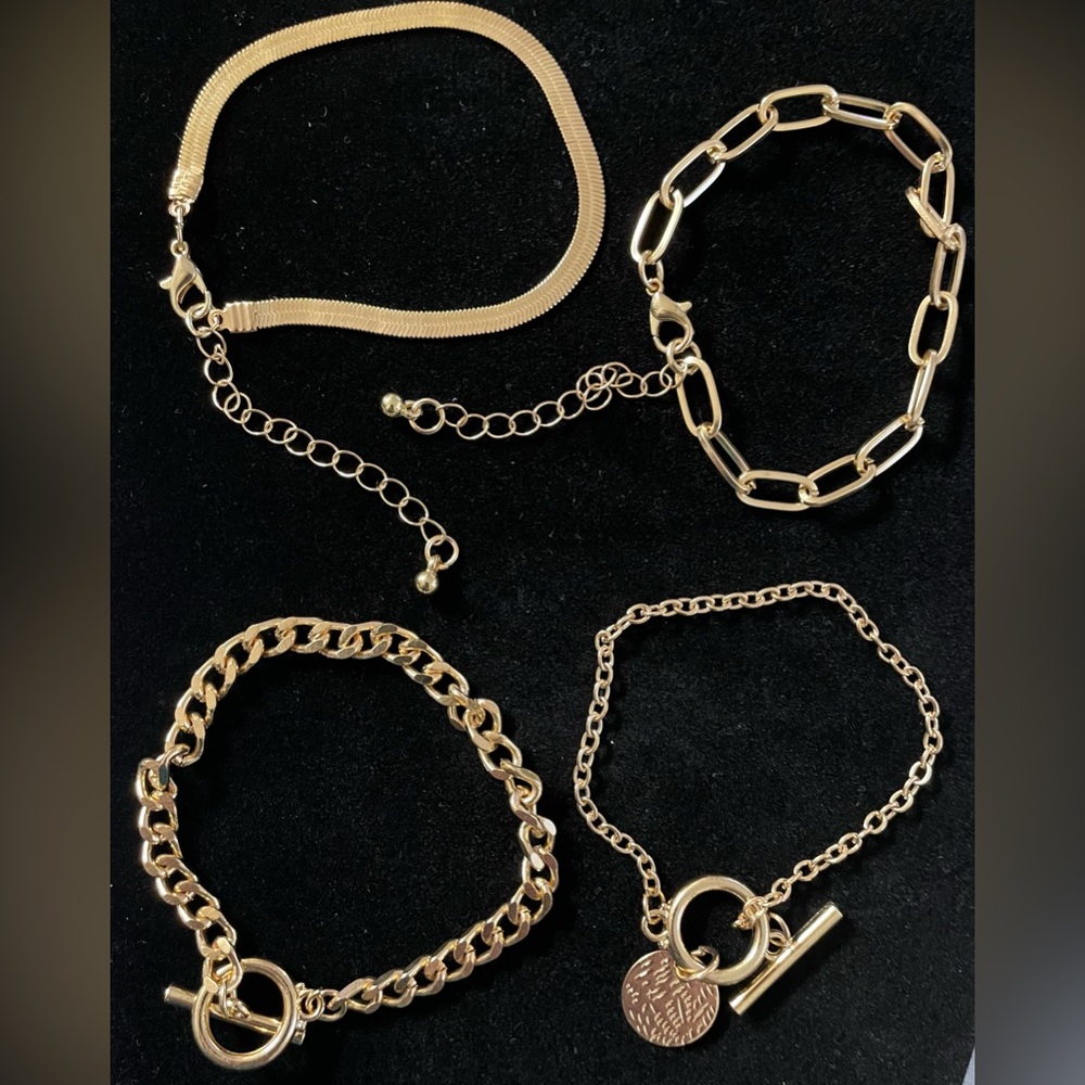4pcs Punk Cuban Link Chain & Coin Pendant Bracelet Set – NWT - Picture 3 of 7
